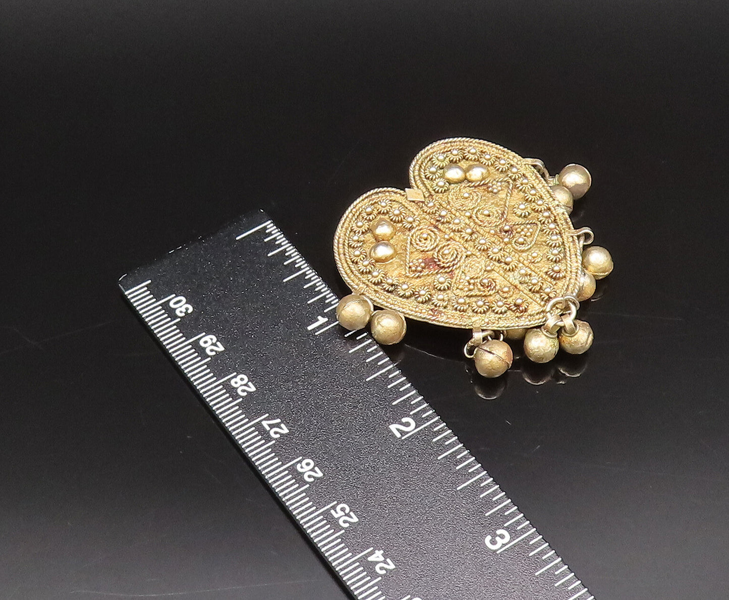 ISRAEL 925 Silver  Vintage Rope Twist & Bead Dangle Heart Brooch Pin  BP10084