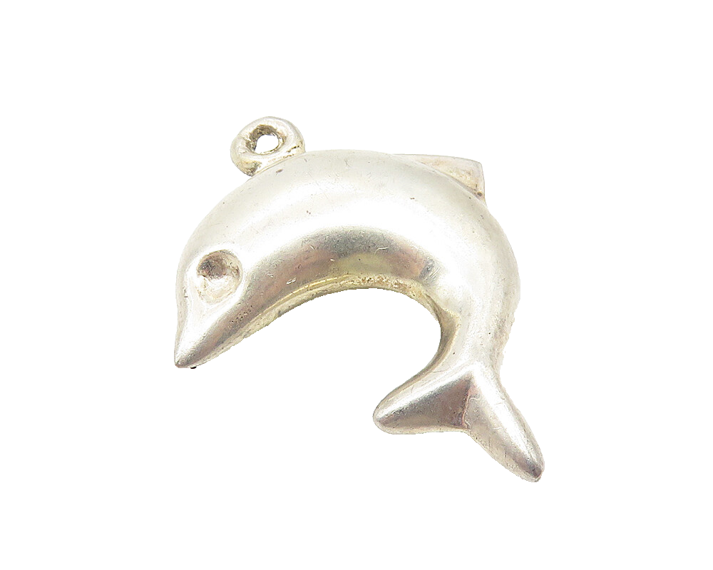 925 Sterling Silver  Vintage Shiny Hollow Leaping Dolphin Pendant  PT8949