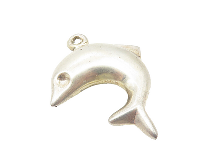 925 Sterling Silver  Vintage Shiny Hollow Leaping Dolphin Pendant  PT8949