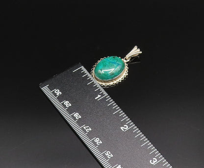 925 Silver  Vintage Wavy & Twisted Rope Edge Chrysocolla Pendant  PT21458
