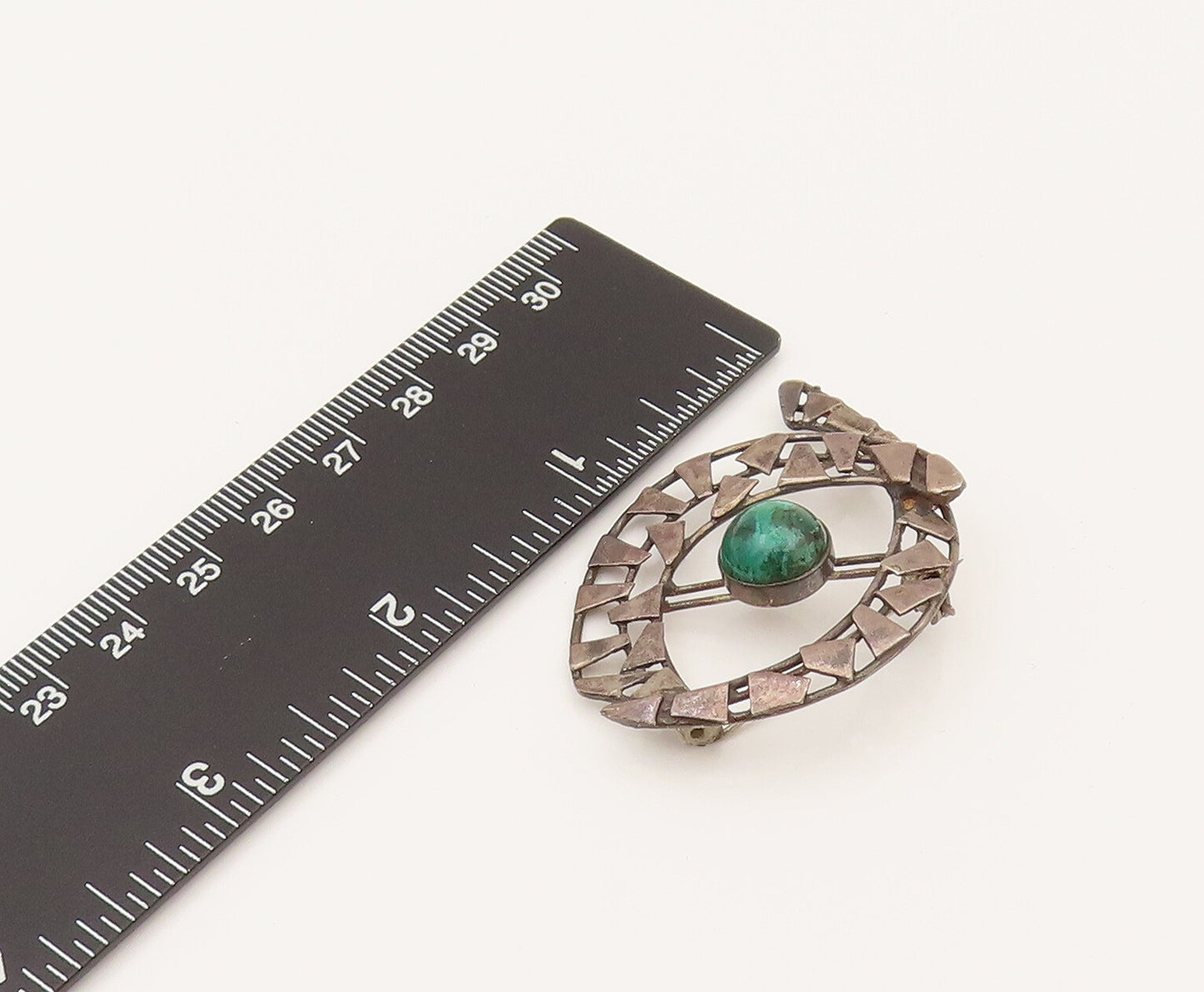 925 Silver  Vintage Geometric Cutout Loop Chrysocolla Brooch Pin  BP10212
