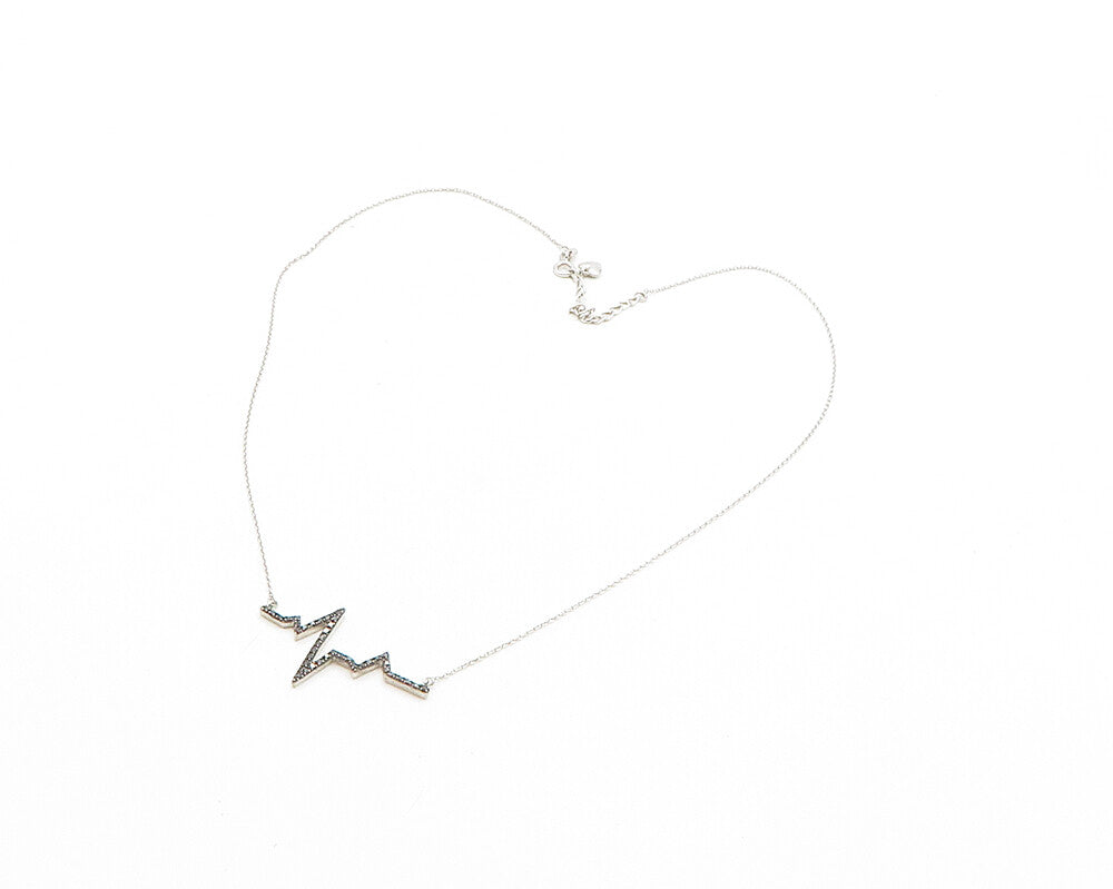 925 Sterling Silver  Genuine Black Diamonds Heartbeat Chain Necklace  NE3018