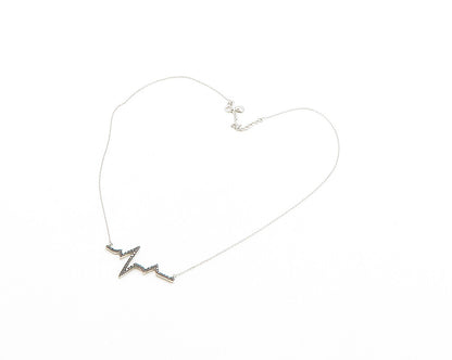 925 Sterling Silver  Genuine Black Diamonds Heartbeat Chain Necklace  NE3018