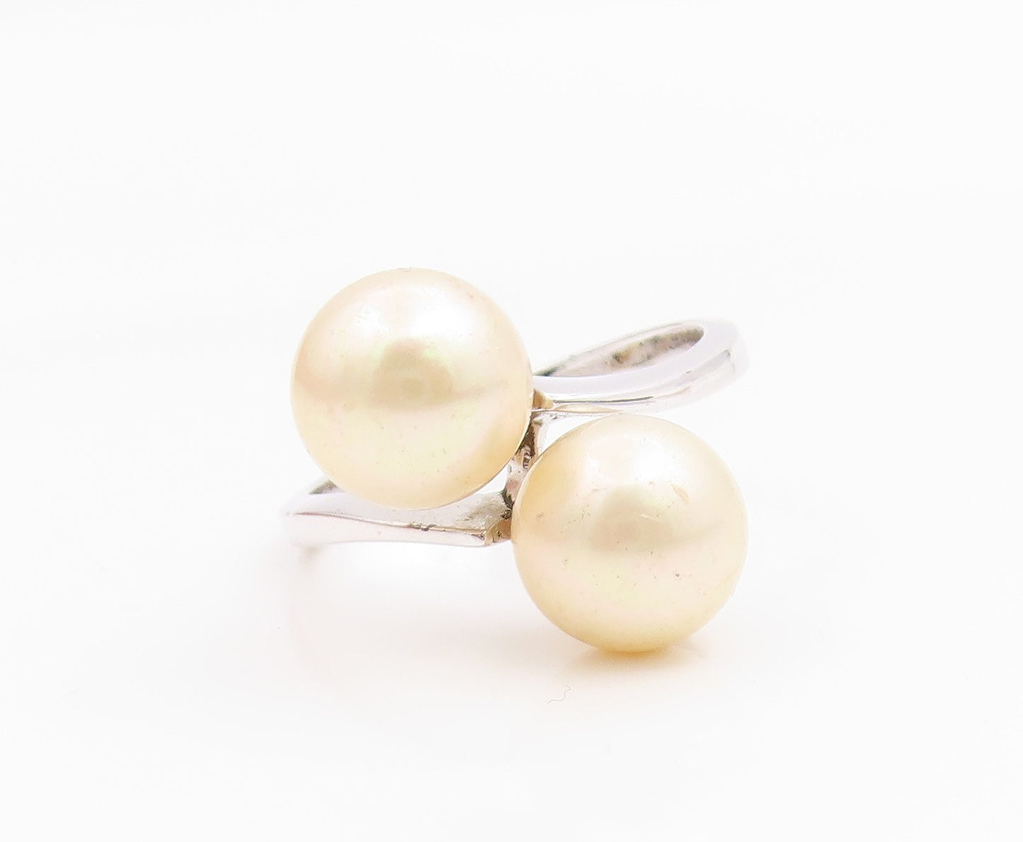 925 Sterling Silver Vintage Ring Round Pearl Elegant Bypass Band  Sz 7  RG35367