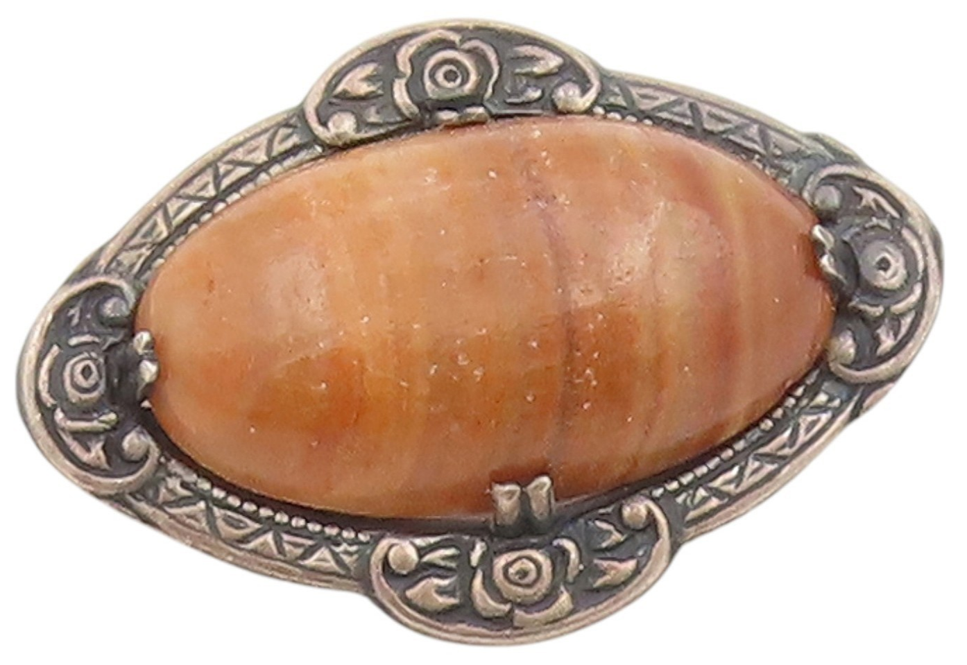 925 Sterling Silver Vintage Brooch Pin Cabochon Agate Victorian Flower  BP12300