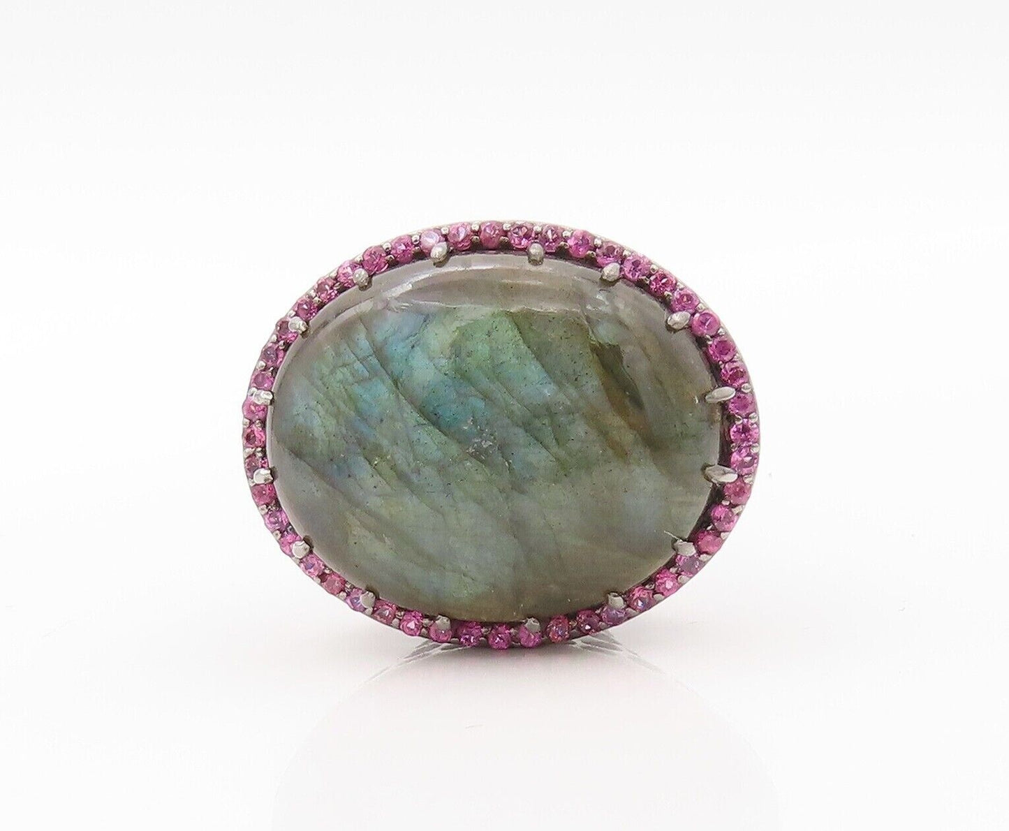 925 Sterling Silver Vintage Ring Oval Alexandrite Halo Pink Topaz  Sz 7  RG30183