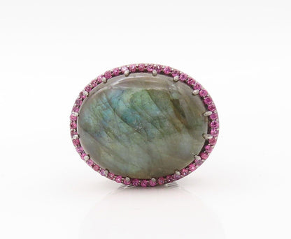 925 Sterling Silver Vintage Ring Oval Alexandrite Halo Pink Topaz  Sz 7  RG30183