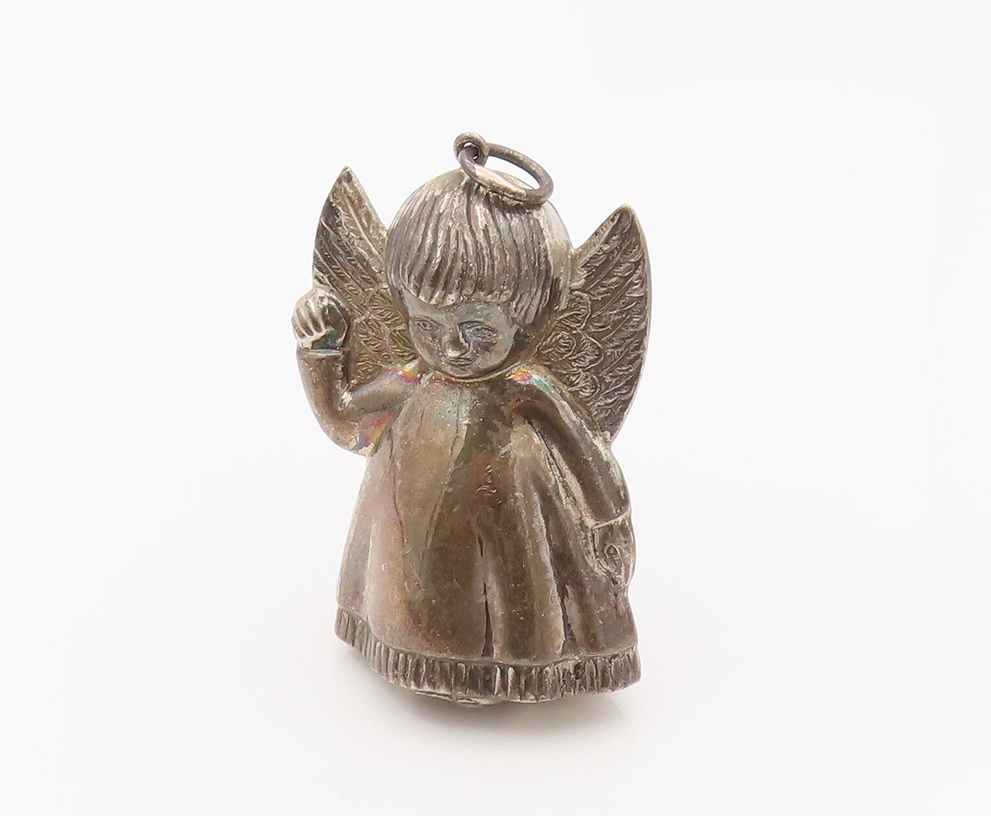 925 Sterling Silver  Vintage Large Puffy Tooth Fairy Angel Pendant  PT22102