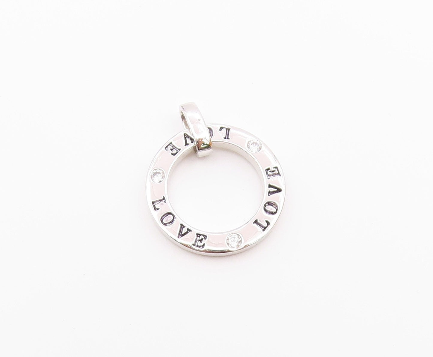 925 Sterling Silver   Vintage Cubic Zirconia Love Stamped Pendant  PT18264