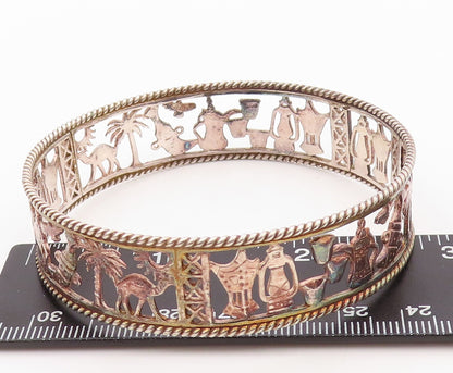 925 Sterling Silver Vintage Bracelet Solid Trible Wildlife Cutout Bangle BT10832