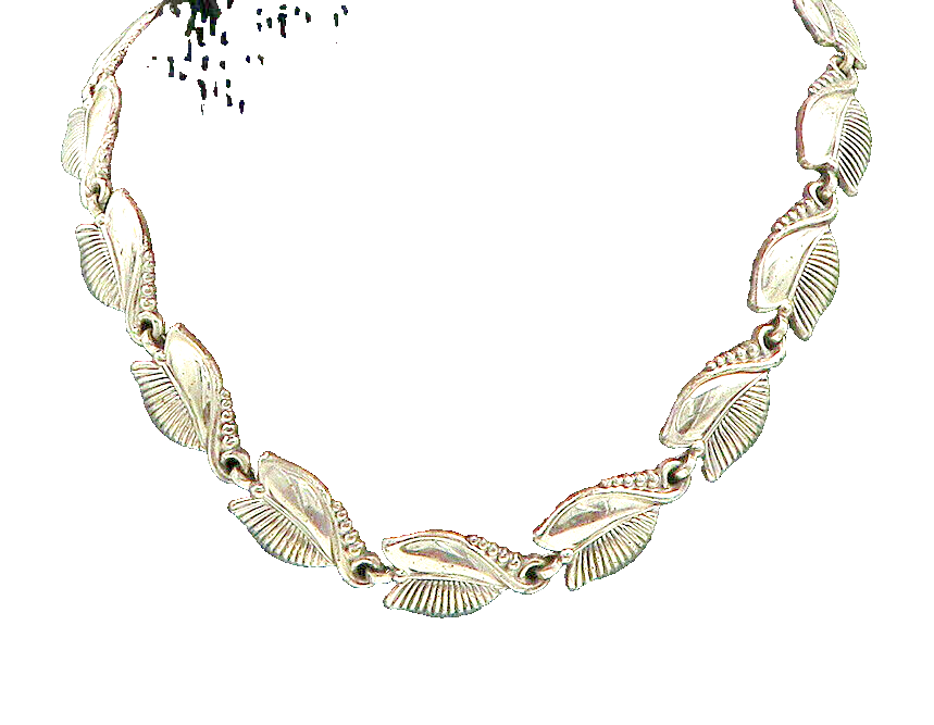 DANECRAFT 925 Silver   Vintage Shiny Floral Leaf Motif Chain Necklace  NE3291