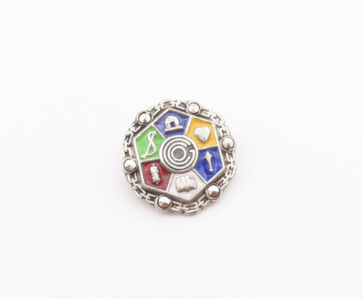 925 Sterling Silver  Vintage Petite Enamel Detail Brooch Pin  BP7914