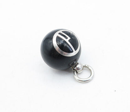 925 Sterling Silver  Vintage Black Onyx Sphere Patterned Drop Pendant  PT3433