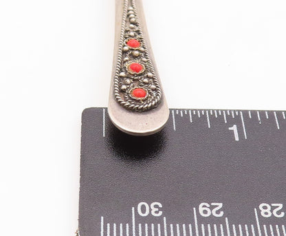 925 Sterling Silver Vintage Tie Clip ISRAEL Carved Red Gemstones TR3786