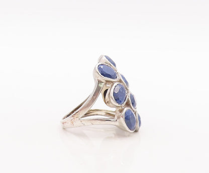 925 Sterling Silver Vintage Ring Oval Cut Blue Gemstone Cluster  Sz 8 RG29716