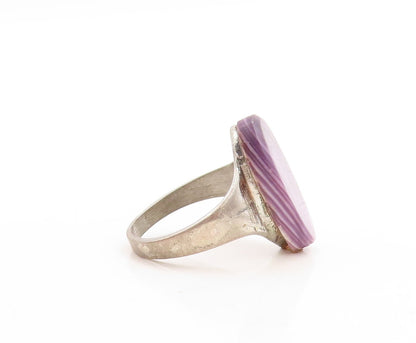 925 Sterling Silver Vintage Ring Designer Oval Gemstone  Sz 5  RG31468