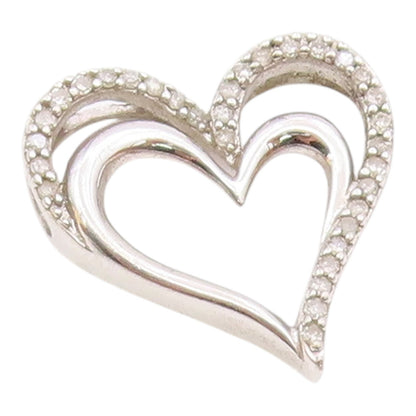 925 Sterling Silver  Vintage Genuine Diamonds Open Love Heart Pendant  PT16261