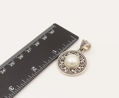 BALI 925 Silver  Vintage Swirl Flower & Freshwater Pearl Pendant  PT21966