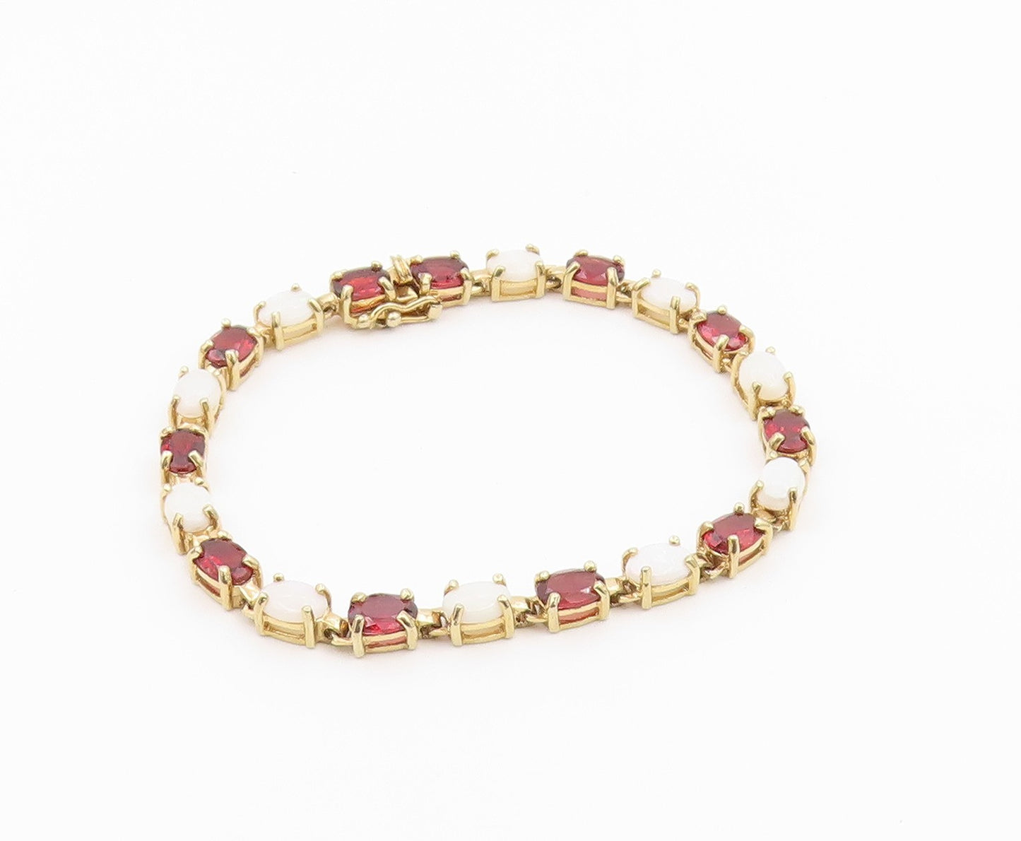 925 Sterling Silver Vintage Bracelet Gold Plated Opal & Garnet Link  BT12195