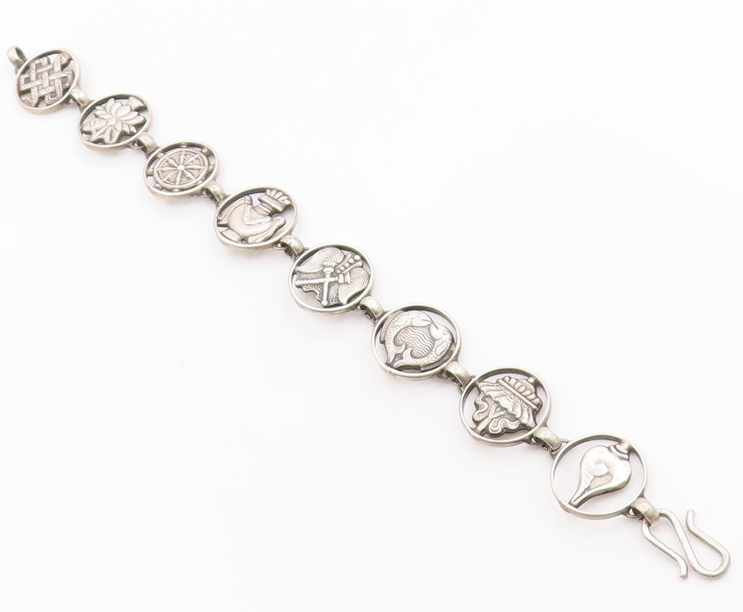 925 Sterling Silver Vintage Bracelet Classic Symbol Of Good Fortune Link BT12045