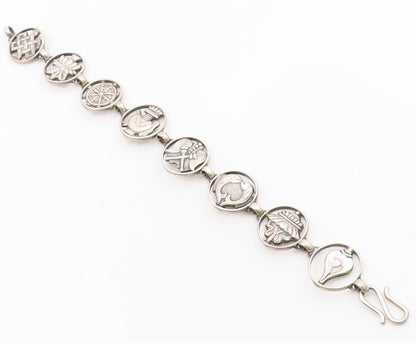 925 Sterling Silver Vintage Bracelet Classic Symbol Of Good Fortune Link BT12045