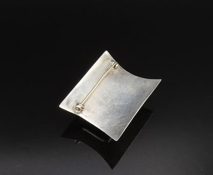 925 Silver  Vintage Rectangle Aventurine Etched Pyramid Dome Brooch Pin BP9771