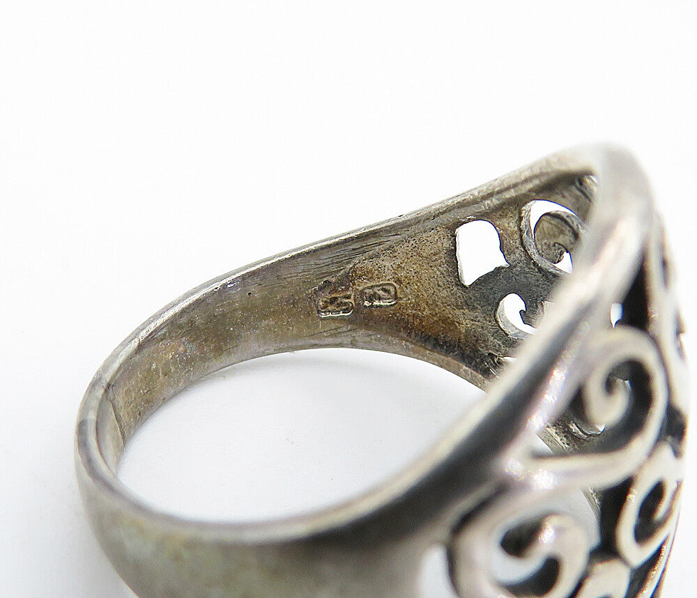 925 Sterling Silver  Vintage Dark Tone Open Swirl Band Ring Sz 7.5  RG4876