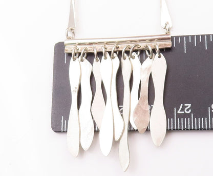 925 Sterling Silver Vintage Necklace Solid Trible Chips Link & Dangles  NE4274