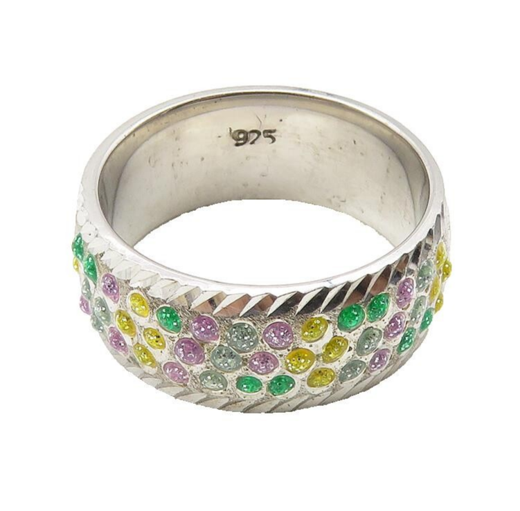 925 Sterling Silver  Multi Color Topaz & Amethyst Band Ring Sz 7  RG10345