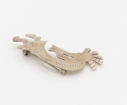 NAVAJO 925 Sterling Silver Vintage Etched Kokopelli Dancer Brooch Pin BP10143