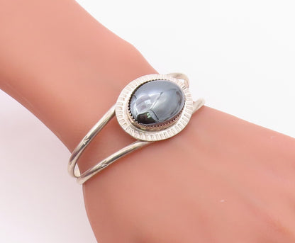 925 Sterling Silver Vintage Bracelet NAVAJO STANLEY BAIN Hematite Cuff  BT12099