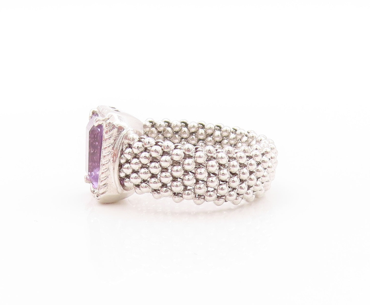 925 Sterling Silver Vintage Ring Square Amethyst Chain Band  Sz 7.5  RG32847