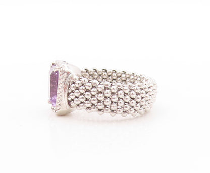 925 Sterling Silver Vintage Ring Square Amethyst Chain Band  Sz 7.5  RG32847