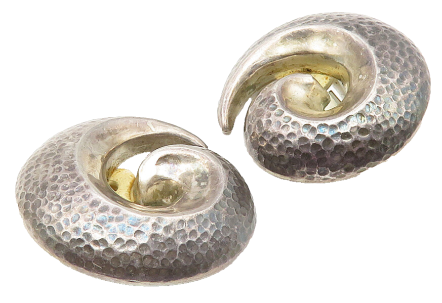 925 Sterling Silver Vintage Hammered Spiral Non Pierce Drop Earrings  EG5796