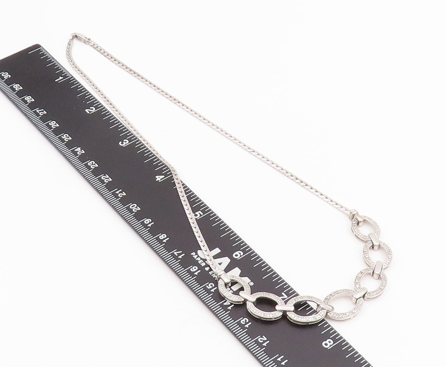 925 Sterling Silver Vintage Necklace Genuine Diamonds Elegant Oval Link  NE4755
