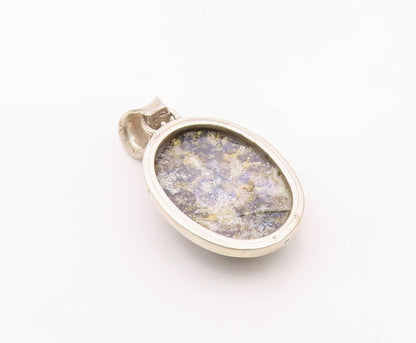 925 Sterling Silver  Vintage Cabochon Cut Jasper Floral Leaf Pendant  PT7915