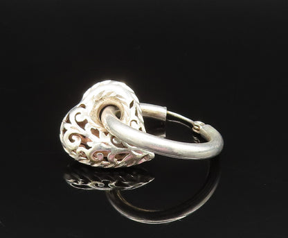 925 Sterling Silver  Vintage Scroll Love Heart Charm Hoop Earrings  EG11910