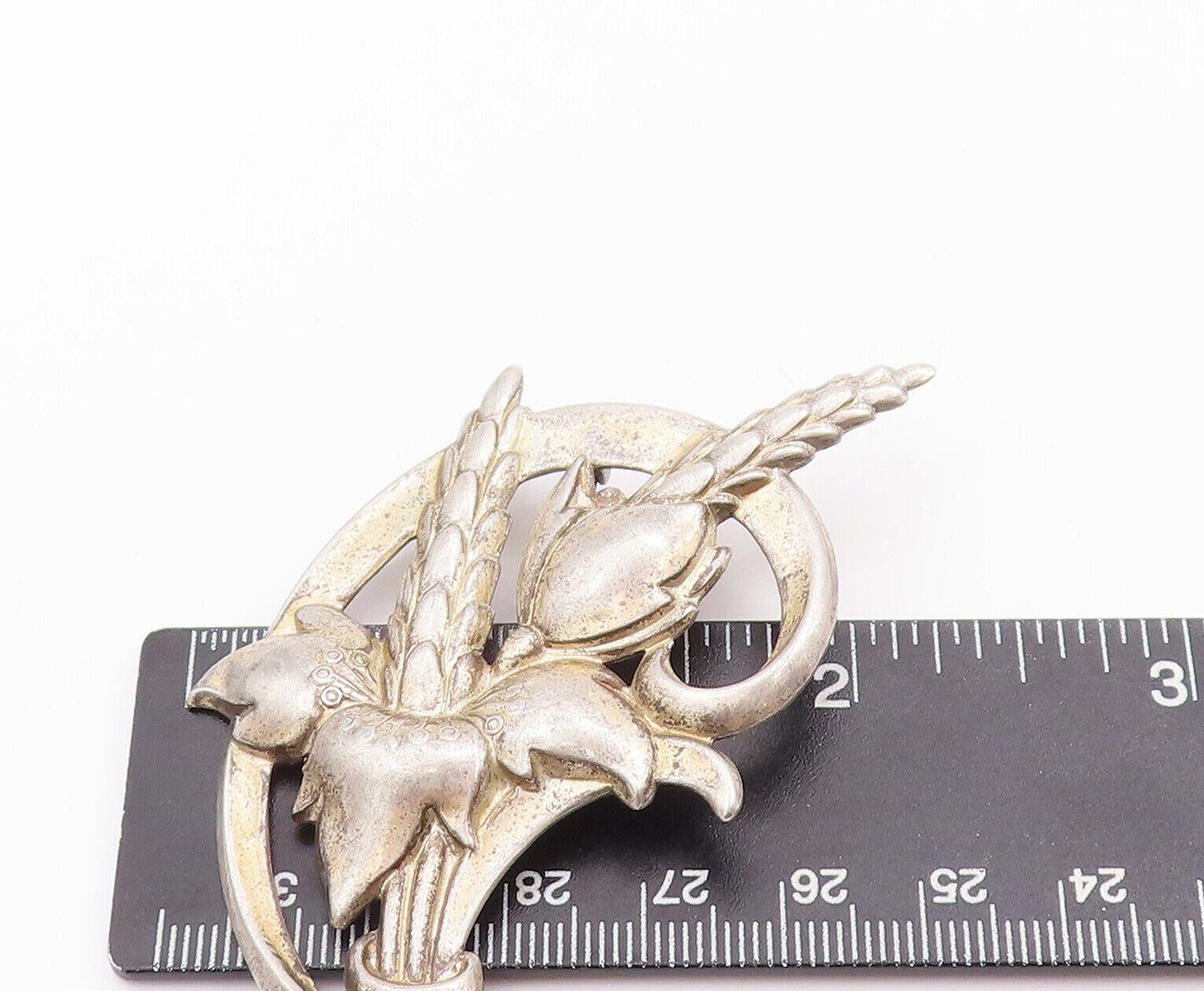 925 Sterling Silver Vintage Brooch Pin Solid Floral Bouquet Carved  BP10940