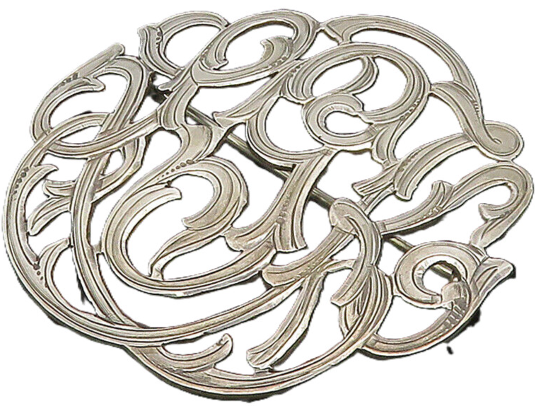 SALMAN 925 Silver  Vintage Shiny Swirl Vine Open Design Brooch Pin  BP6386
