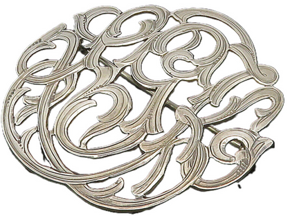 SALMAN 925 Silver  Vintage Shiny Swirl Vine Open Design Brooch Pin  BP6386