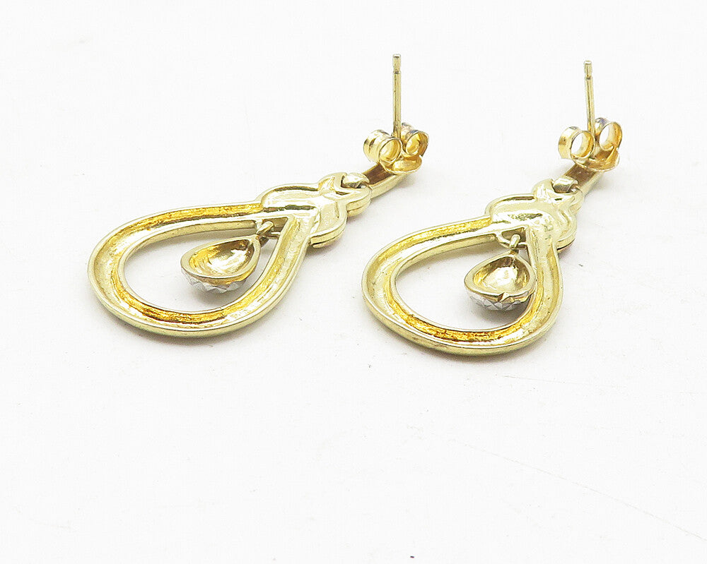 925 Sterling Silver  Vintage Shiny Two Tone Tear Drop Dangle Earrings  EG6144