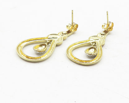 925 Sterling Silver  Vintage Shiny Two Tone Tear Drop Dangle Earrings  EG6144