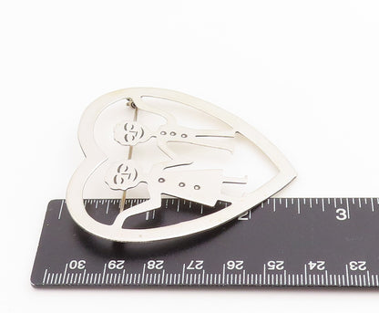 925 Sterling Silver Vintage Brooch Happy Couple Holding Hands Love Pin  BP11989