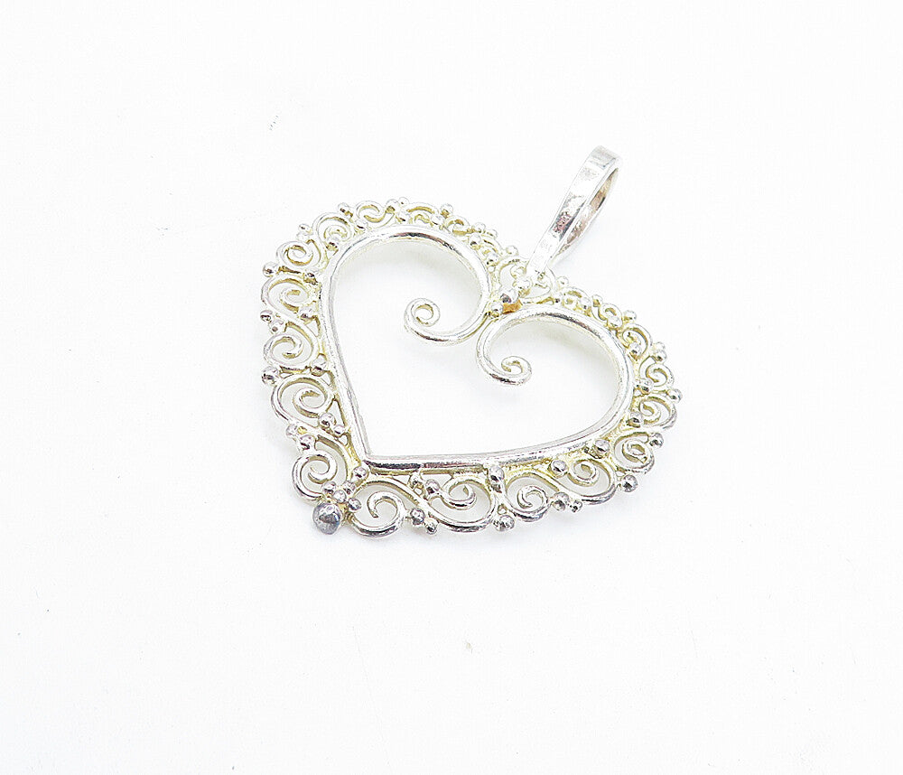925 Sterling Silver  Vintage Shiny Swirl Border Open Love Heart Pendant PT5240