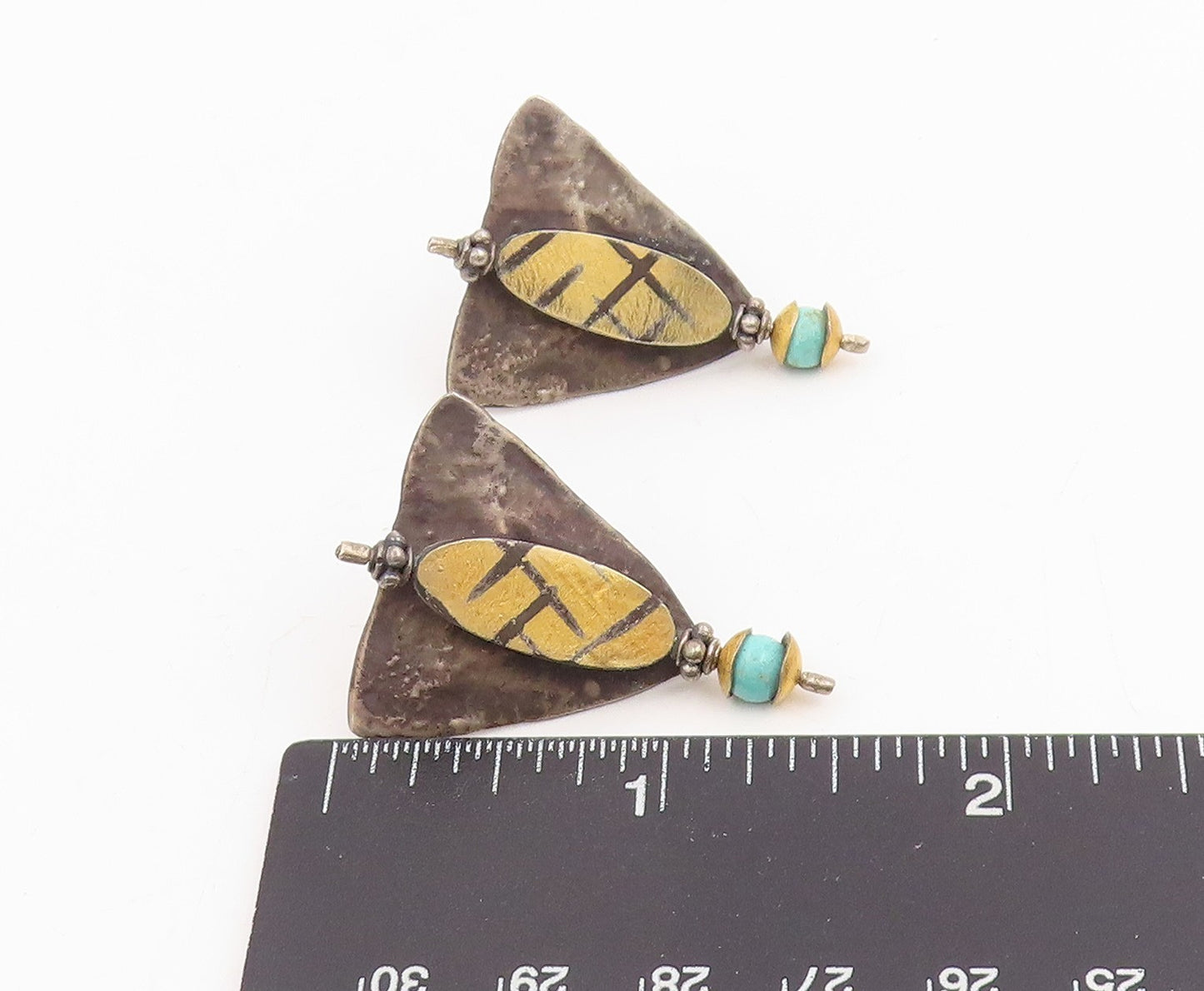 925 Sterling Silver Vintage Earrings Turquoise Modernist Geometric Drop  EG14073