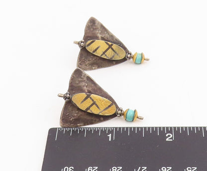 925 Sterling Silver Vintage Earrings Turquoise Modernist Geometric Drop  EG14073