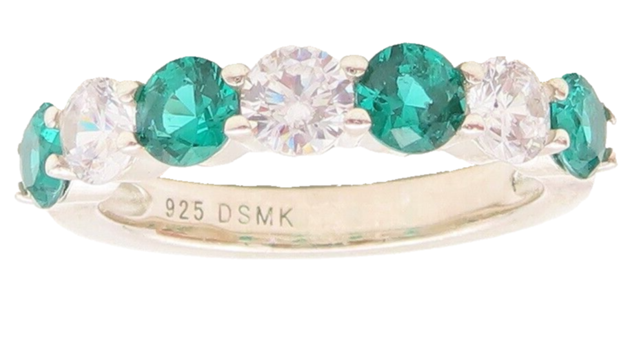 925 Sterling Silver Vintage Ring Round Cut Green & White Topaz Band Sz 7 RG29544