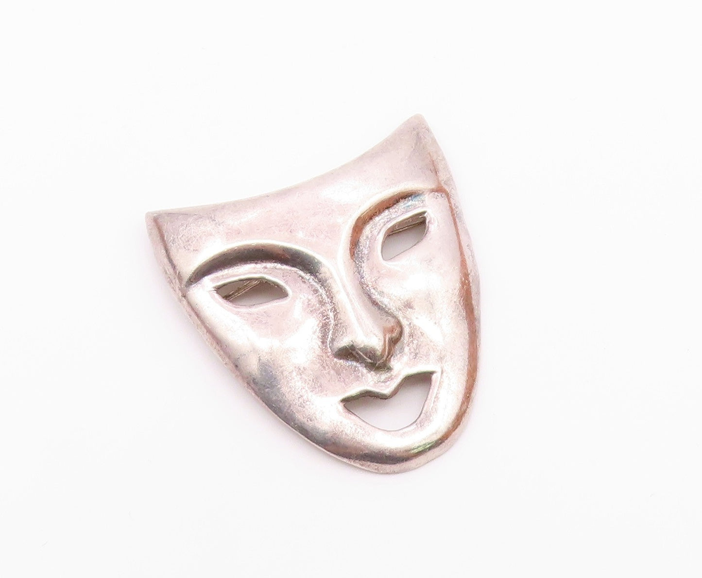 925 Sterling Silver  Vintage Shiny Drama Theater Mask Brooch Pin  BP7882