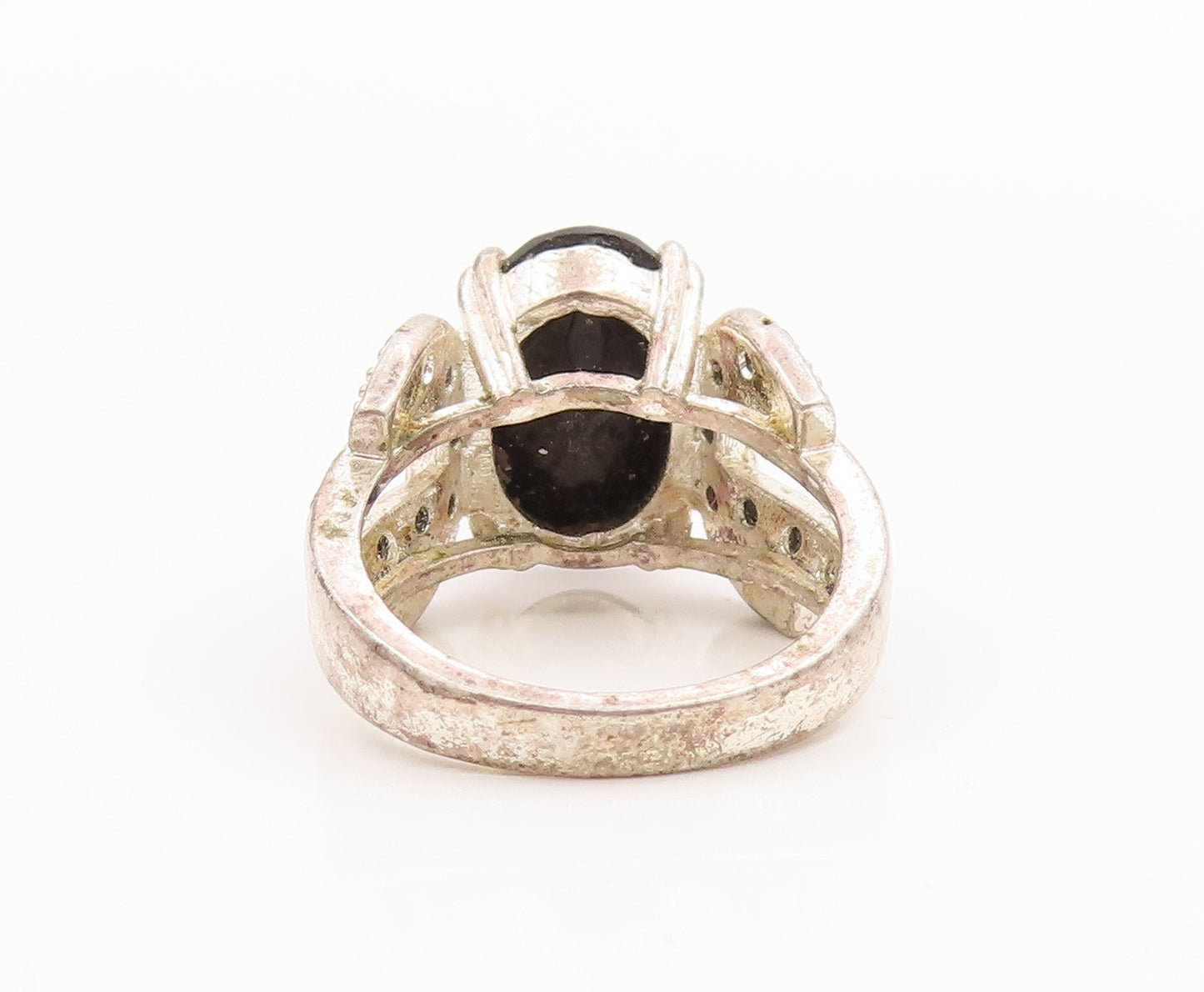 925 Sterling Silver Vintage Ring Black Sapphire Statement Band  Sz 6  RG35555