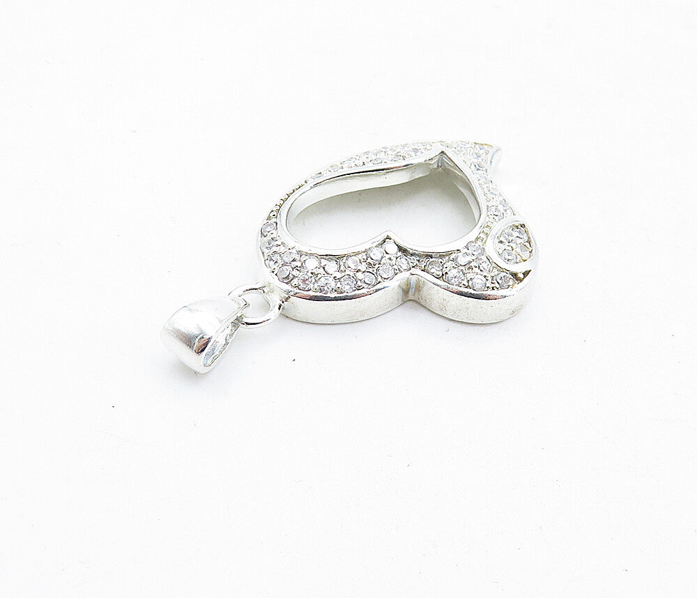 925 Sterling Silver  Sparkling Cubic Zirconia Open Love Heart Pendant  PT3999